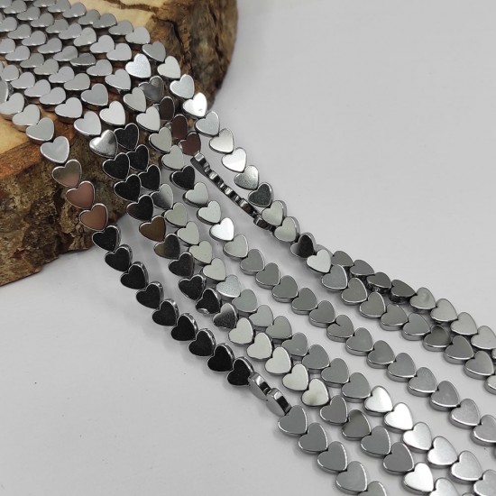 6 MM Kalp Kesim Gümüş Hematit Taşı Dizi - 00008365