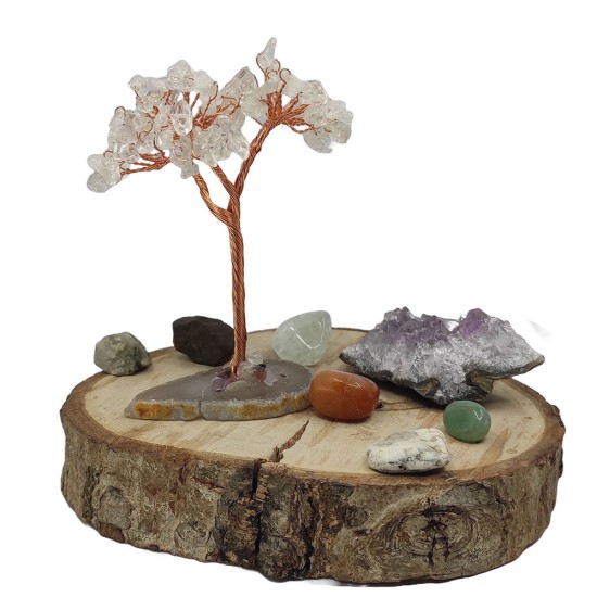 Kristal Kuvars Taşlı ve Akik Taşlı Dekoratif Ağaç Figürü - KLCKT0659